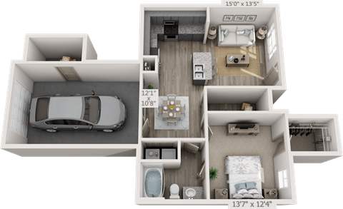 Floor plan for 1 bed, 1 bath, 786 sqft